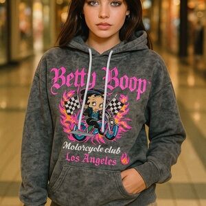Betty Boop Gray Hoodie with Pink Graphics